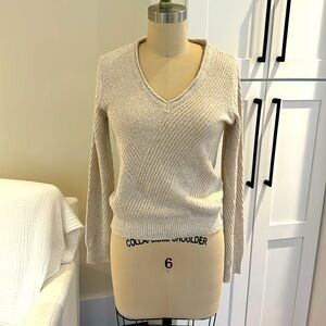 Billy Reid V NECK RIBBON SWEATER - CREAM - XS